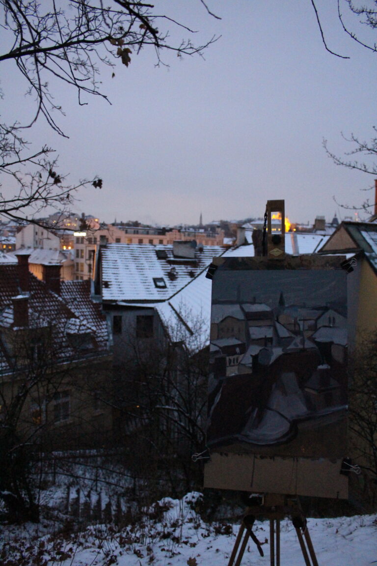 first snow on the roofs